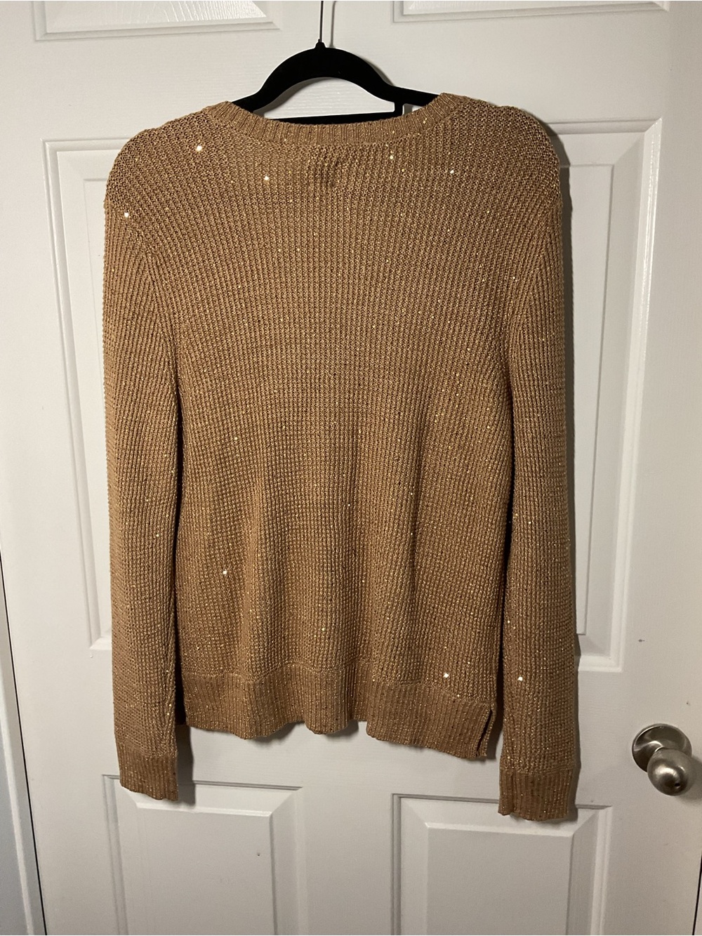 NIC+ZOE Gold Glitter V-Neck Knit Sweater Large Metallic Sequin - Picture 8 of 11